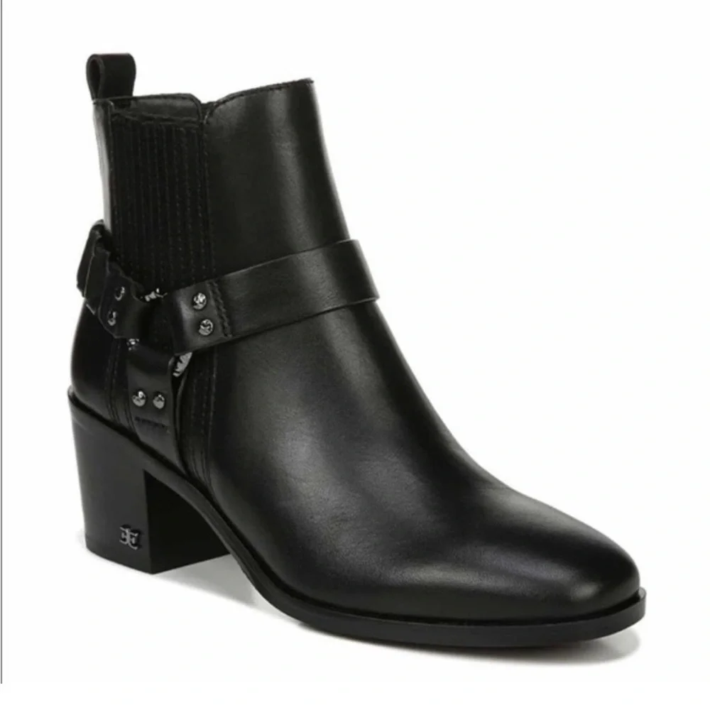 Sam Edelman Dalma Black Leather Harness Chelsea Moto Biker Boots